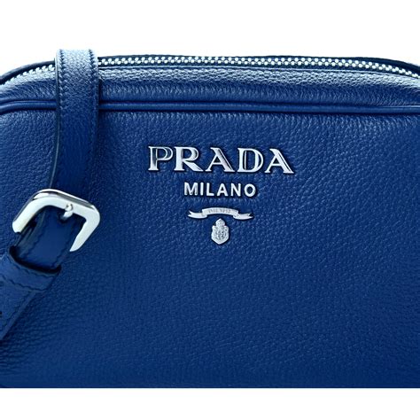 Prada handbag Vitello 1BG043 Phenix Blue Pebbled Leather